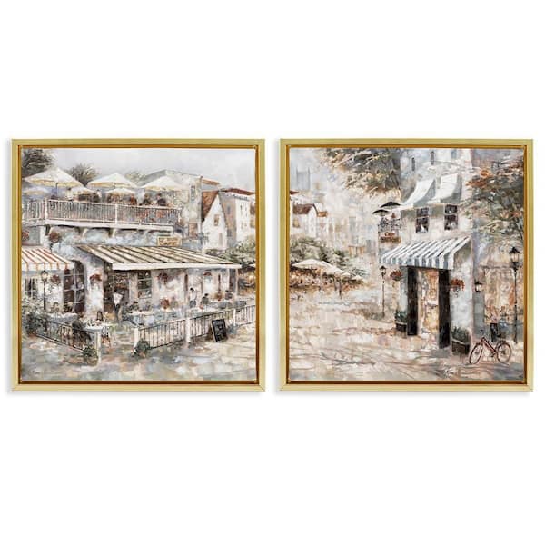 Stupell Industries Town Bistros Architecture by Ruane Manning 2-Pieces Gold Floater Frame Architecture Graphic Art Print 25 in. x 25 in.