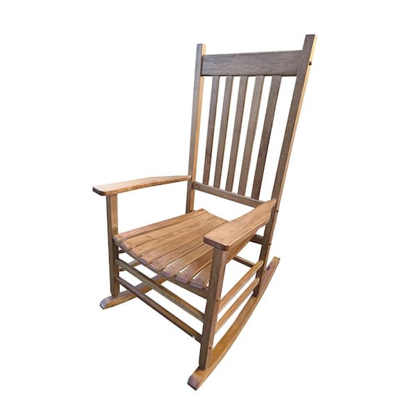 COOLSHARK Wood Outdoor Rocking Chair with Backrest Inclination, High Backrest,Deep Contoured Seat, for Balcony, Porch, Deck, Brown