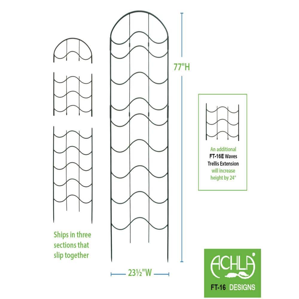 77-Inch Black Wrought Iron Wave Garden Trellis