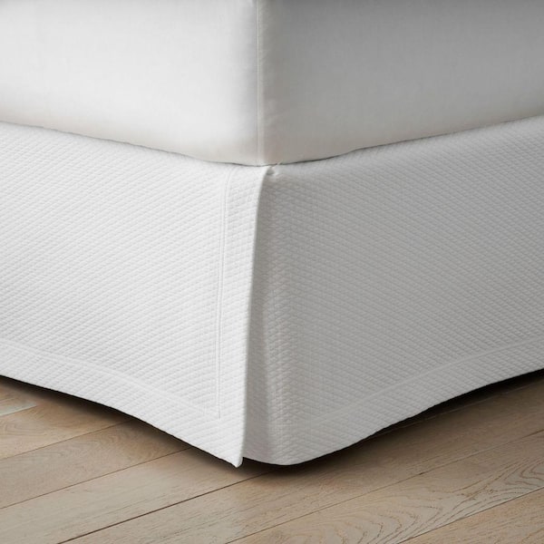 Company Cotton  14 in. Diamond Weave White King Bed Skirt