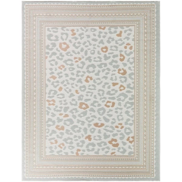 Lerambert Blue/Coral 7 ft. 10 in. x 10 ft. Leopard Print Indoor/Outdoor Area Rug