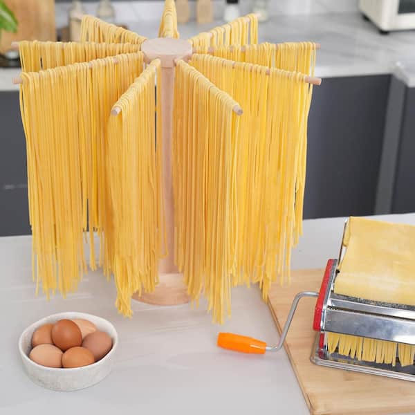 Collapsible 9-Tier Natural Wood Kitchen Pasta Drying Rack and Multi-Purpose Holder