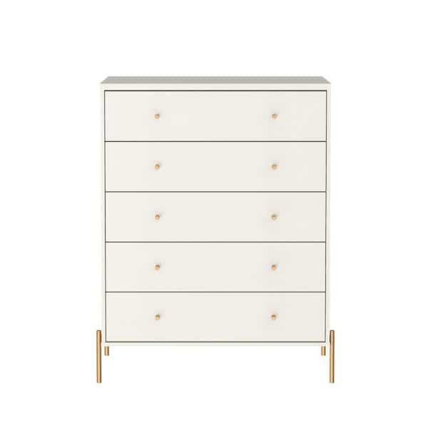 Manhattan Comfort Jasper 5-Drawer Off White Dresser (46.73 in. H x 36.96 in. W x 17.51 in. D)