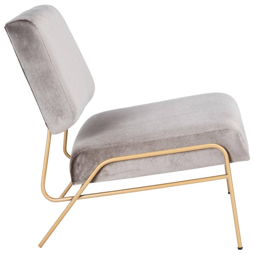 Romilly 32" Slipper Accent Chair in Gray Velvet and Gold Metal