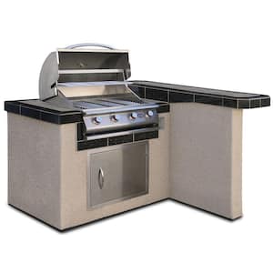 4 ft. Stucco Grill Island with 4-Burner Stainless Steel Propane Gas Grill