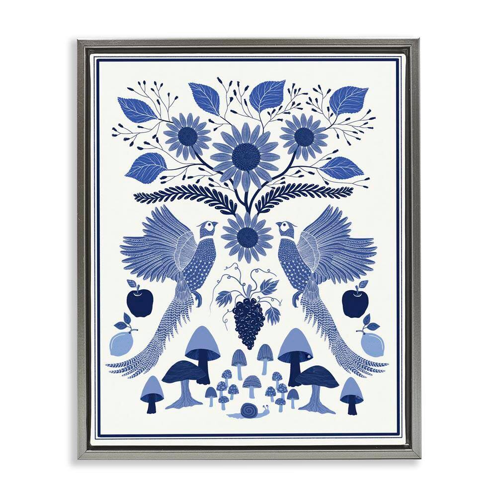 Woodland Blue Folk Pattern by Darlene Seale Gray Floater Frame Nature Graphic Art Print 21 in. x 17 in. price history on PriceWatchPro