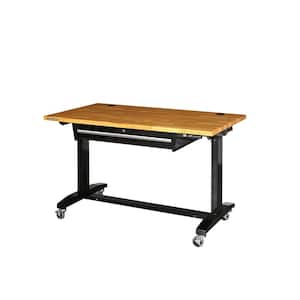52 in.W x 30 in. D Steel 1-Drawer Power Adjustable Height Solid Wood Top Workbench Table in Black