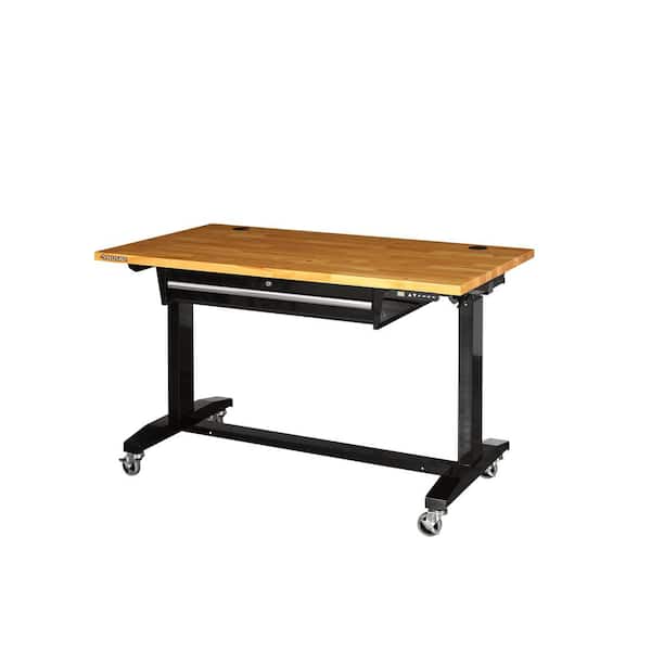 Husky 52 in.W x 30 in. D Steel 1-Drawer Power Adjustable Height Solid Wood  Top Workbench Table in Black HOET5201B11XUS - The Home Depot