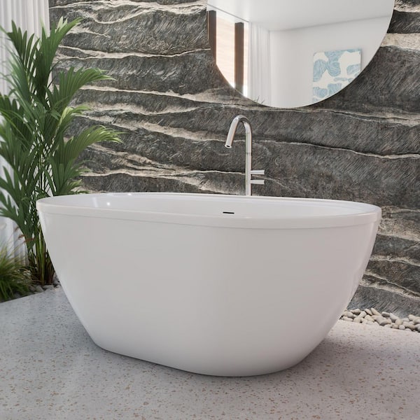 Essence 60 in. x 34 in. Freestanding Acrylic Soaking Bathtub with Center Drain in Brushed Brass