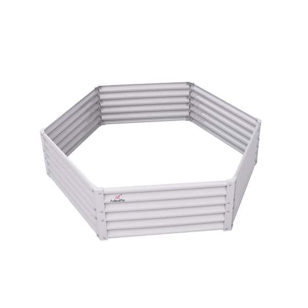 A Anleolife 70 in. x 60 in. x 18 in. Outdoor Patio White Anti-Rust and Easy-Setup Hexagon Galvanized Steel Raised Garden Beds