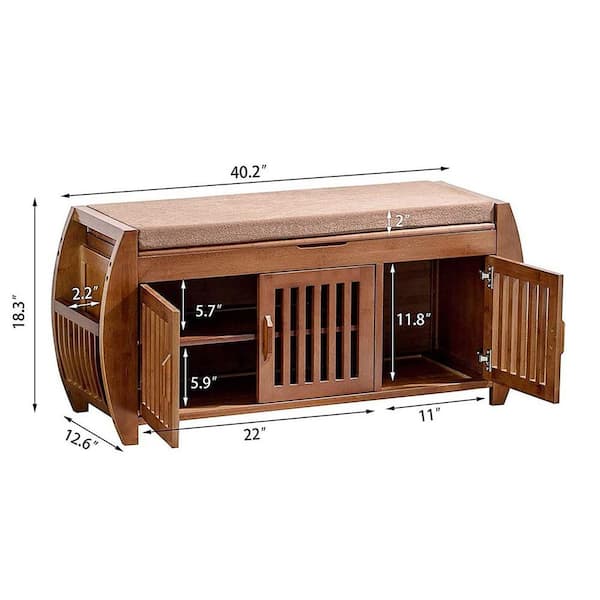 18.3 in. H 7-Pair Shoe Storage Cabinet with Side Storage Shoe Storage Bench for Entryway Hallway Living Room Brown