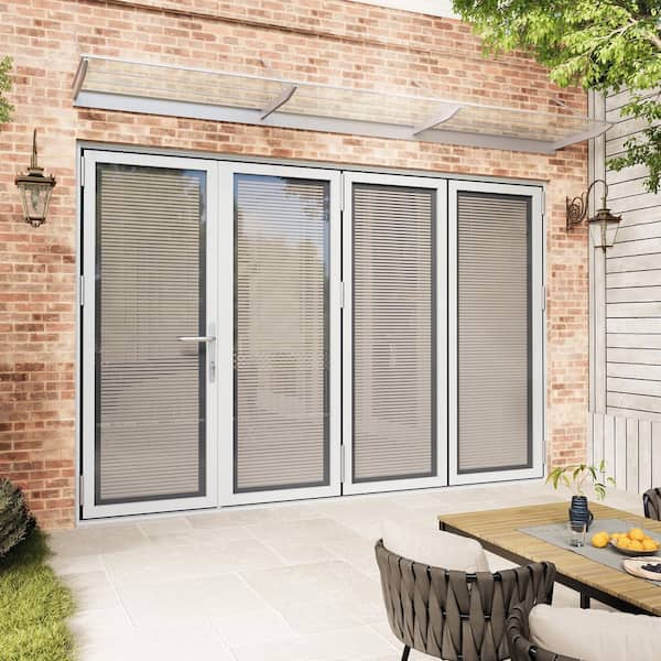 120 in. x 80 in. Right Swing/Outswing Double Tempered Glass White Louver Aluminum Folding Patio Door