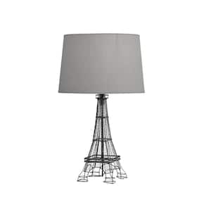 25 in. White Industrial Integrated LED Bedside Table Lamp with White Fabric Shade