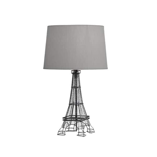 HomeRoots 25 in. White Industrial Integrated LED Bedside Table Lamp with White Fabric Shade
