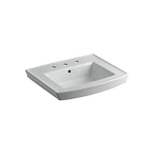 Archer 8 in. Vitreous China Pedestal Sink Basin in Ice Grey with Overflow Drain