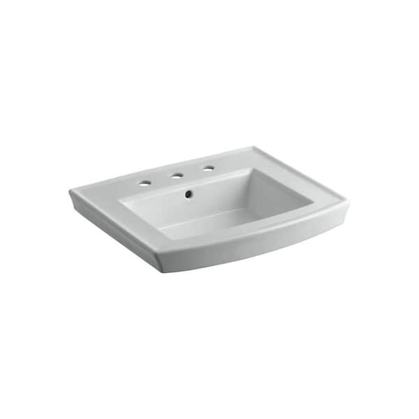 KOHLER Archer 24 In. Vitreous China Pedestal Sink Basin Only in Ice Gray with Overflow Drain