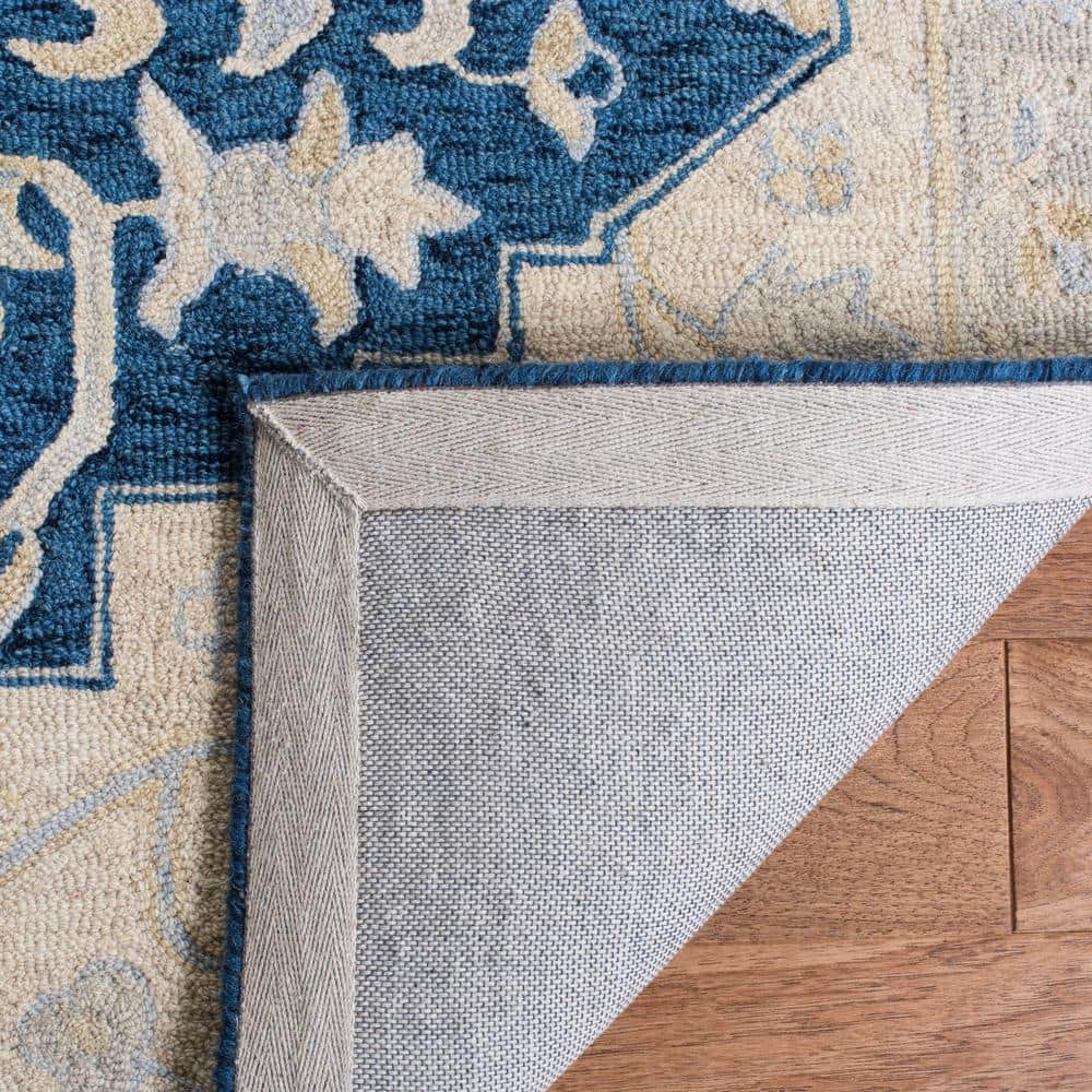 Navy and Ivory Tufted Handmade Wool 8' x 10' Area Rug