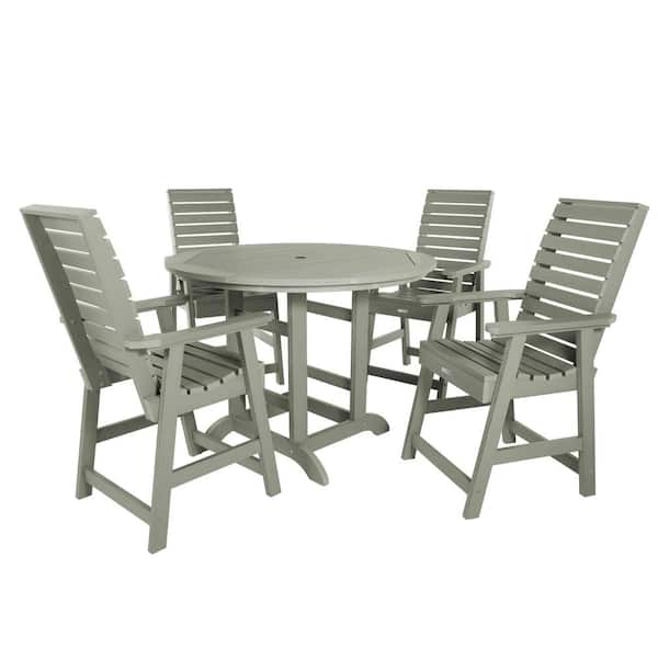 Highwood Weatherly Eucalyptus 5-Piece Recycled Plastic Round Outdoor Balcony Height Dining Set