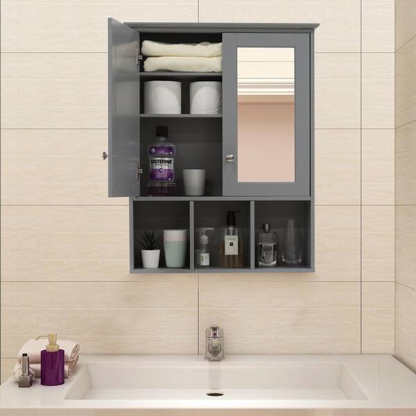 Veikous 23 6 In W Oversized Bathroom Medicine Cabinet Wall Mounted Storage With Mirrors And Adjustable Shelves Grey Hp0902 01gy - Bathroom Linen Closet Organization Ideas Philippines