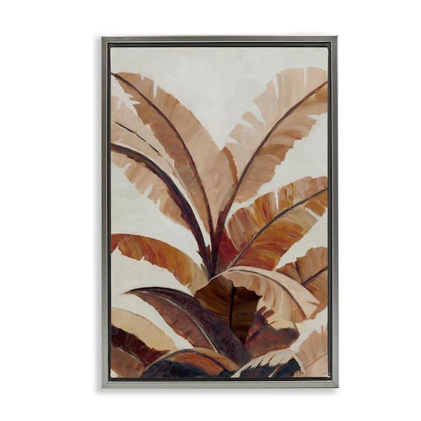 Stupell Industries Neutral Tropical Fan Leaves by Jacob Q Gray Floater Frame Nature Graphic Art Print 25 in. x 17 in.