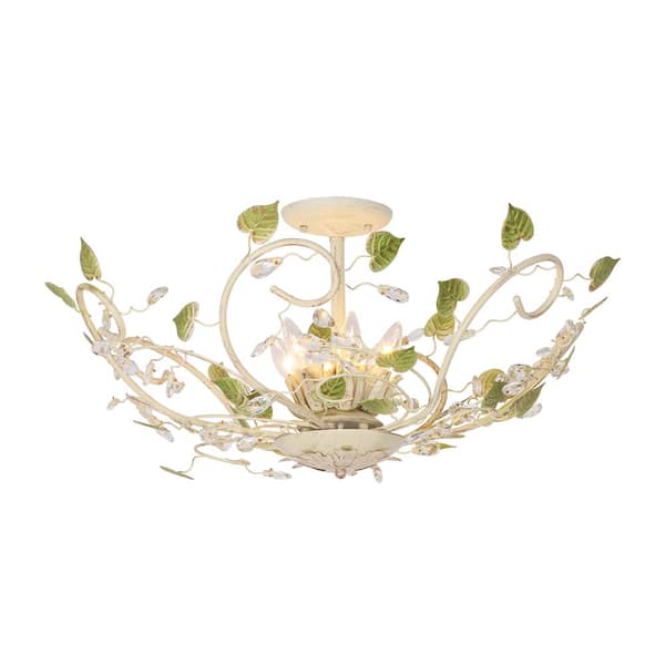 JC TOPA 6- Light Painted Crystal Chandelier Vintage Bucolic Luxury Modern Lighting