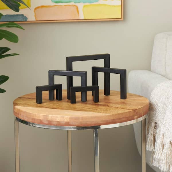 Litton Lane 5 in. x 7 in. Black Metal Abstract Square Arched Geometric Sculpture