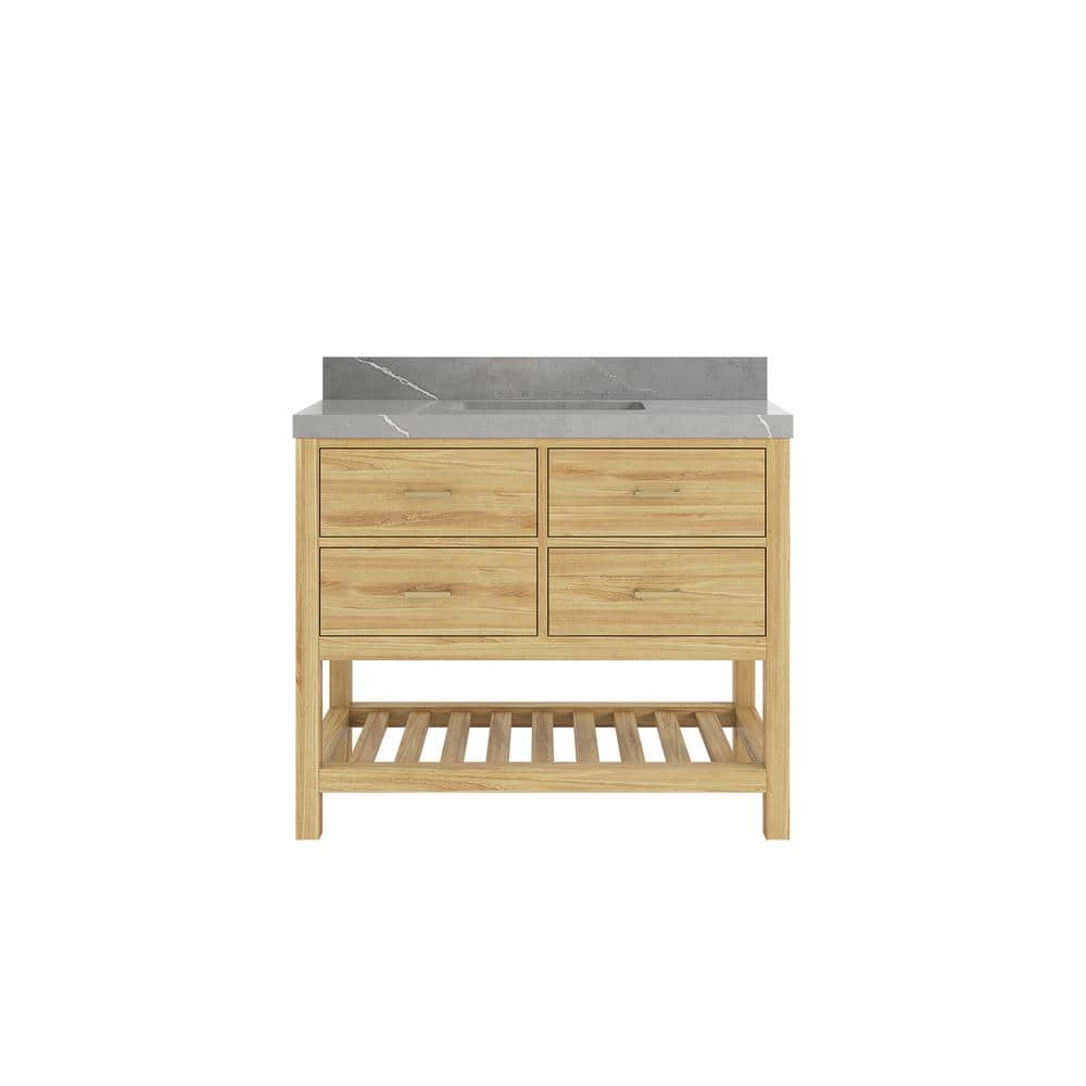 Parker Teak 42 in. Single Sink Freestanding Light Natural Bath Vanity with Piatra Gray Qt. Top Unassembled price history on PriceWatchPro