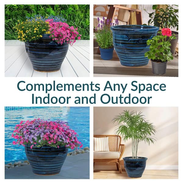 Sunnydaze 18 in. Studio High-Fired Glazed Ceramic Planter