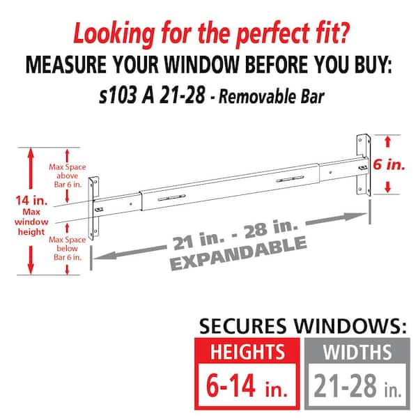 Removable 21 in. to 28 in. Adjustable Width 1-Bar Window Guard, White