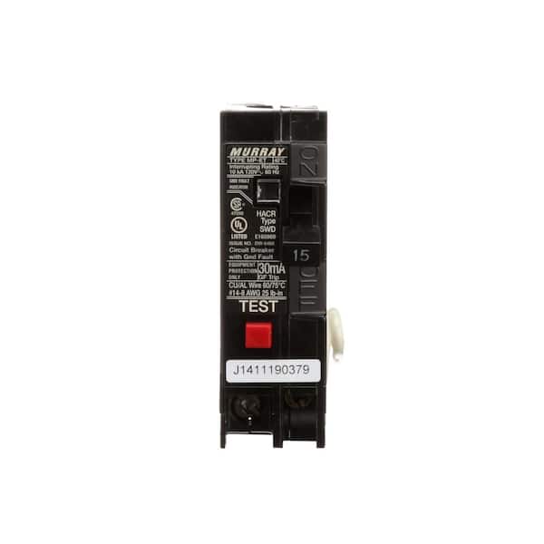 Murray 15 Amp Single Pole Type MP-ET Ground Fault Equipment Protection Circuit Breaker