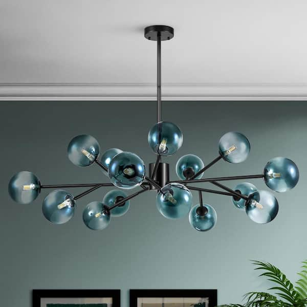 Julian 15-Light Black Modern Glass Globe Bubble Chandelier