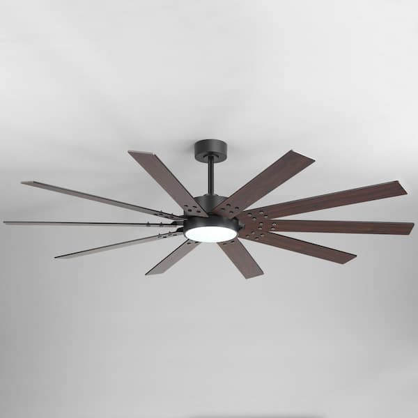 Vargas 72 in. (6 ft.) Indoor Black Large Ceiling Fan with Integrated LED Light with Remote Control and Downrod Included