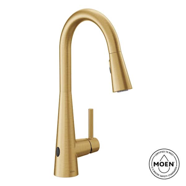 Sleek Touchless Single Handle Pull-Down Sprayer Kitchen Faucet with MotionSense Wave in Brushed Gold
