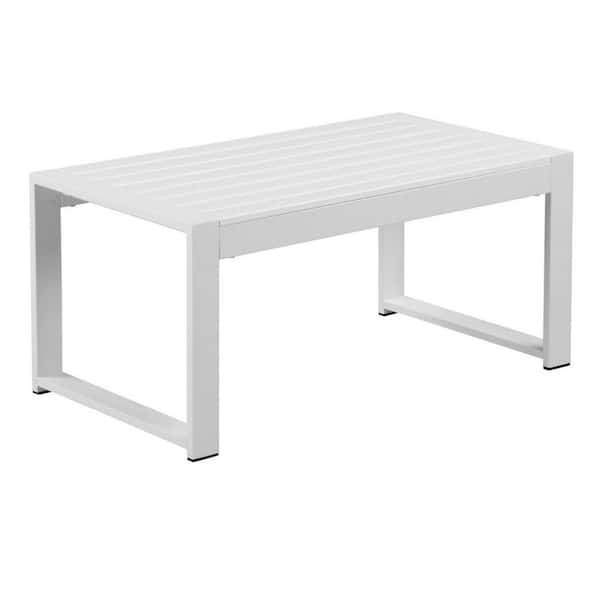 Benjara 17 in. White Rectangular Metal Outdoor Coffee Table
