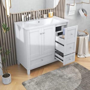 Victoria 36 in. W x 18 in. D x 34 in. H Freestanding Single Sink Bath Vanity in White with White Integrated Countertop