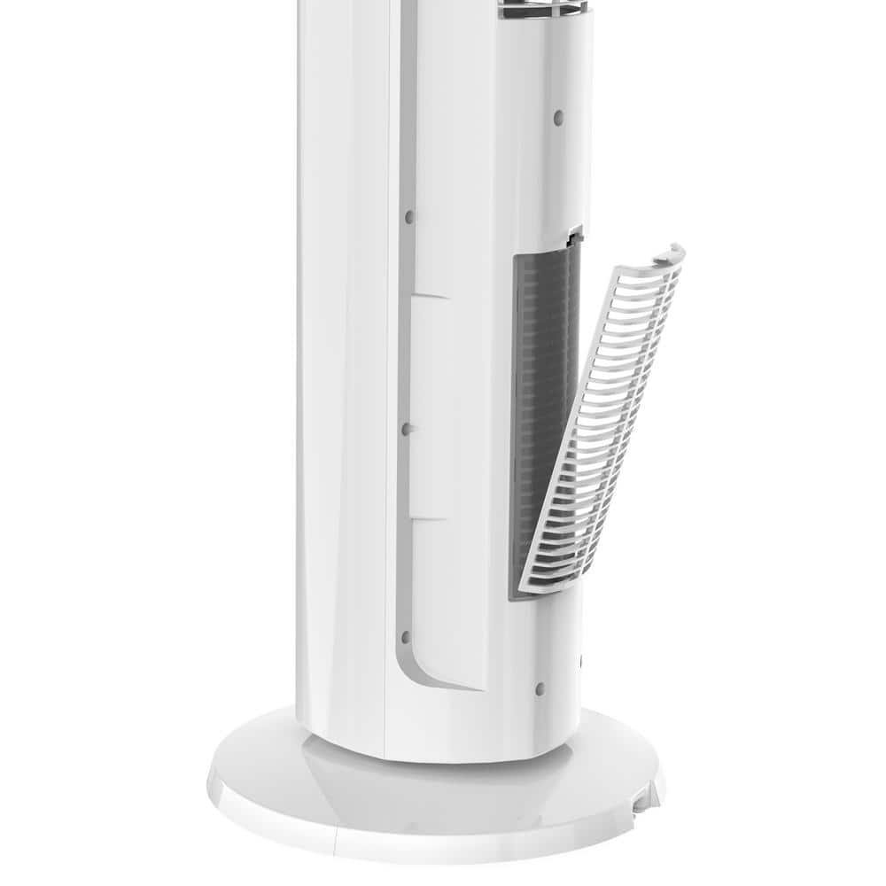 White Ceramic Tower Fan and Heater with Thermostat and Automatic Shut-off