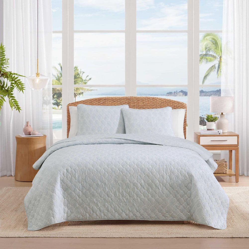 Line Palms 3-Piece White/Blue Cotton Full/Queen Quilt Set price history on PriceWatchPro