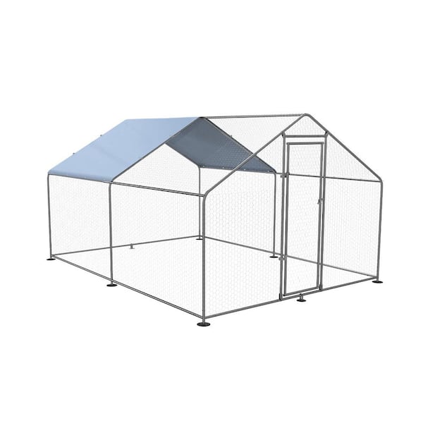 LeveLeve Chicken Coop Outdoor Large Metal Pen Hen Run House Spire Shaped Cage with Waterproof Anti-Ultraviolet Cover 13.1 ft. W