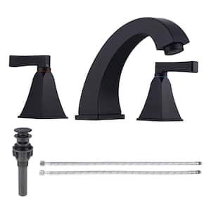 8 in. Widespread Deck Mounted Double-Handle Bathroom Faucet with Pop-up Drain Assembly in Matte Black