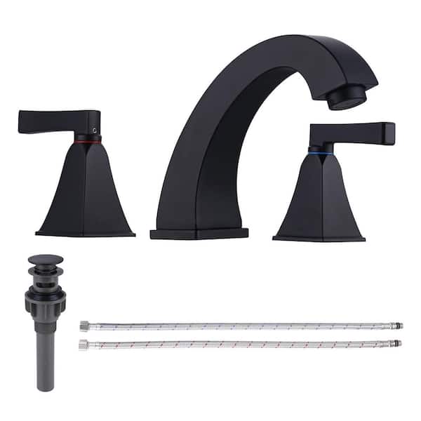 ARCORA 8 in. Widespread Deck Mounted Double-Handle Bathroom Faucet with Pop-up Drain Assembly in Matte Black