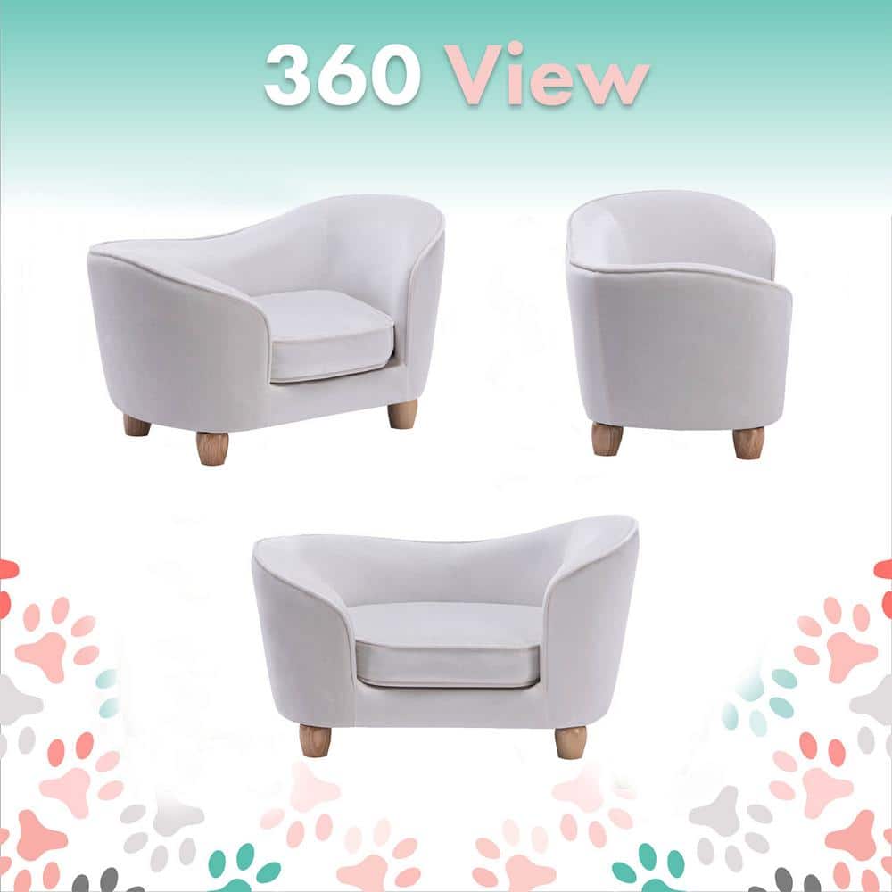 Cream Faux-Velvet Elevated Pet Sofa for Small Pets