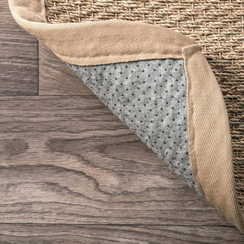 Beige Seagrass 8' Square Area Rug with Cotton Border