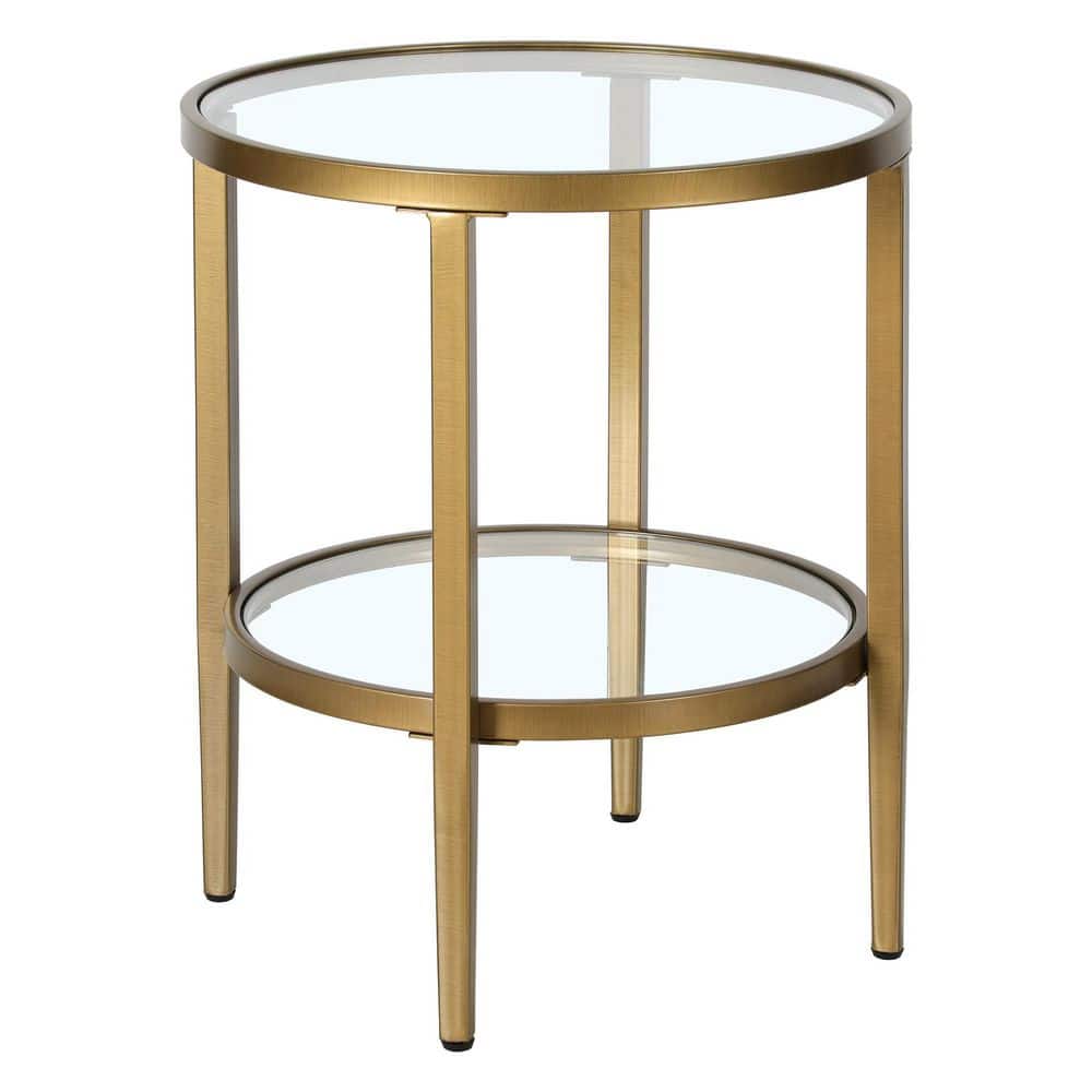 Antique Brass 20" Round Metal and Glass Side Table
