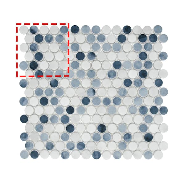 sunwings Penny Round Mixed Blue 6 in. x 6 in. Recycled Glass Cement Looks Floor and Wall Mosaic Tile (0.25 sq. ft. /Case)