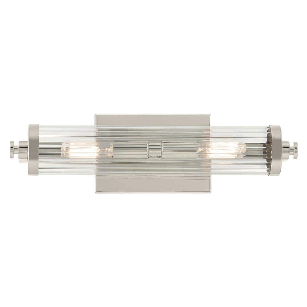 Polished Nickel Cylinder Wall Sconce with Clear Fluted Glass