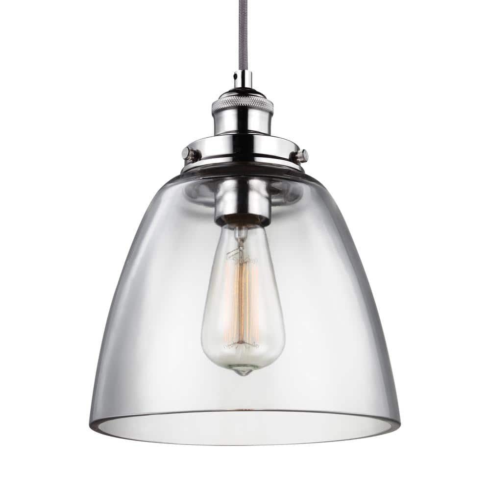 Baskin 9 in. W 1-Light Polished Nickel Contemporary Clear Glass Dome Pendant with Adjustable Gray Cloth Fabric Cord price history on PriceWatchPro