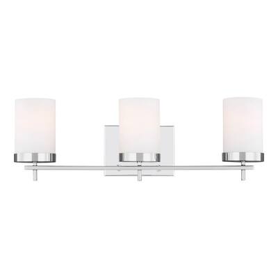 Zire 24 in. W 3-Light Chrome Vanity Light with Etched White Glass Shades with LED Bulbs