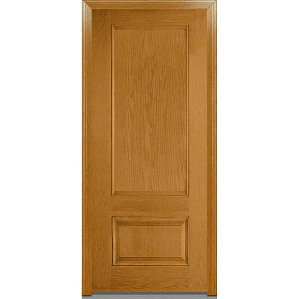 MMI Door 36 in. x 80 in. Severe Weather Left-Hand Outswing 2-Panel Stained Fiberglass Oak Prehung Front Door