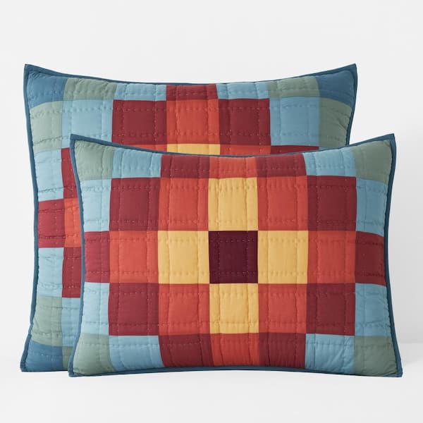 The Company Store Block Patchwork Quilted Multi Cotton Euro Sham