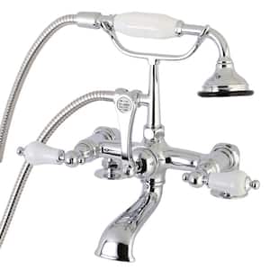 Porcelain Lever 3-Handle Deck-Mount Claw Foot Tub Faucet with Handshower in Polished Chrome